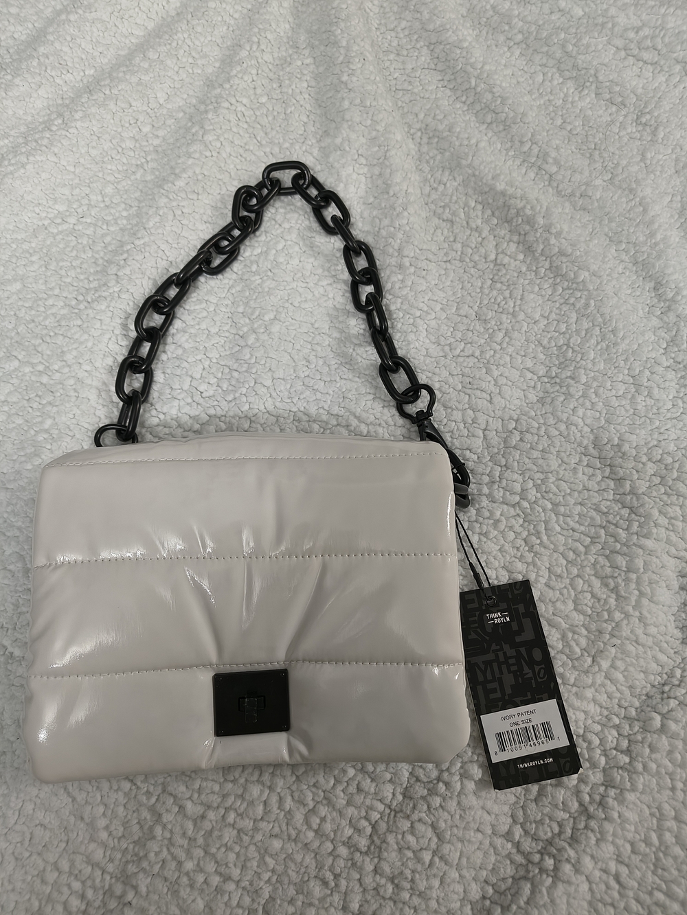 Trendy Quilted Shoulder Bag with Black Chain Handle - White